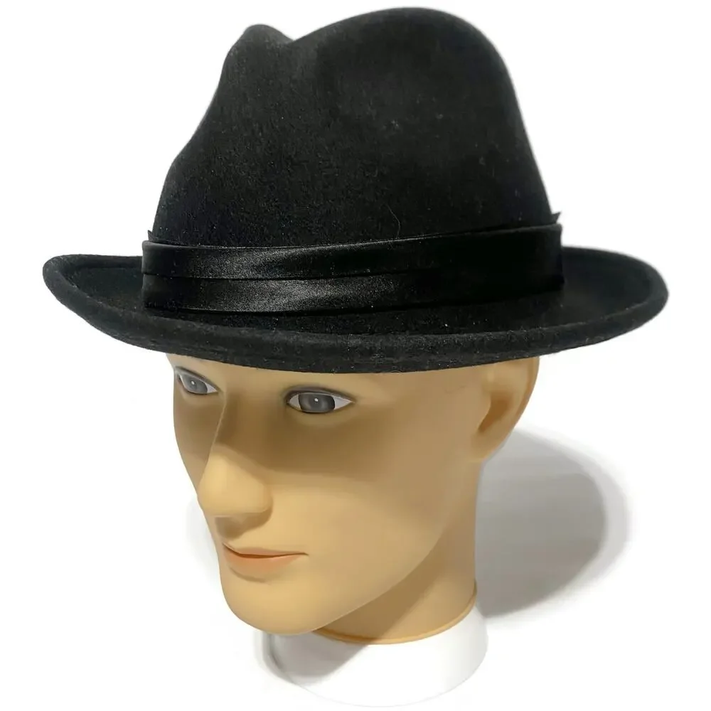 Stacy Adams Wool Felt Hat Black with Small Red Feather Size Medium